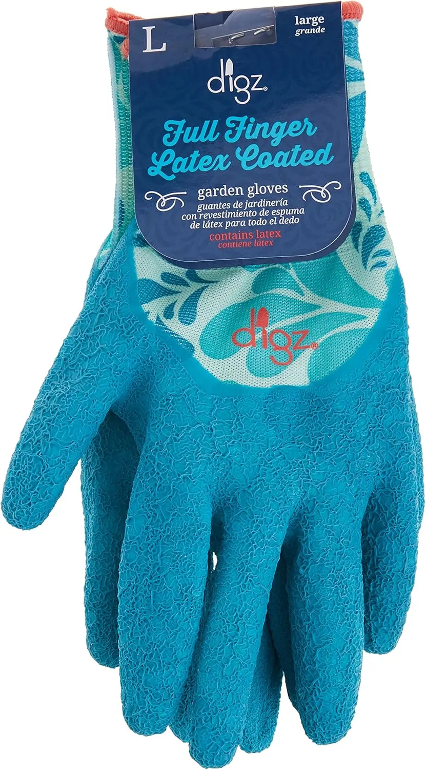 DIGZ Long Cuff Stretch Knit Garden Gloves with Full Finger Latex Coating