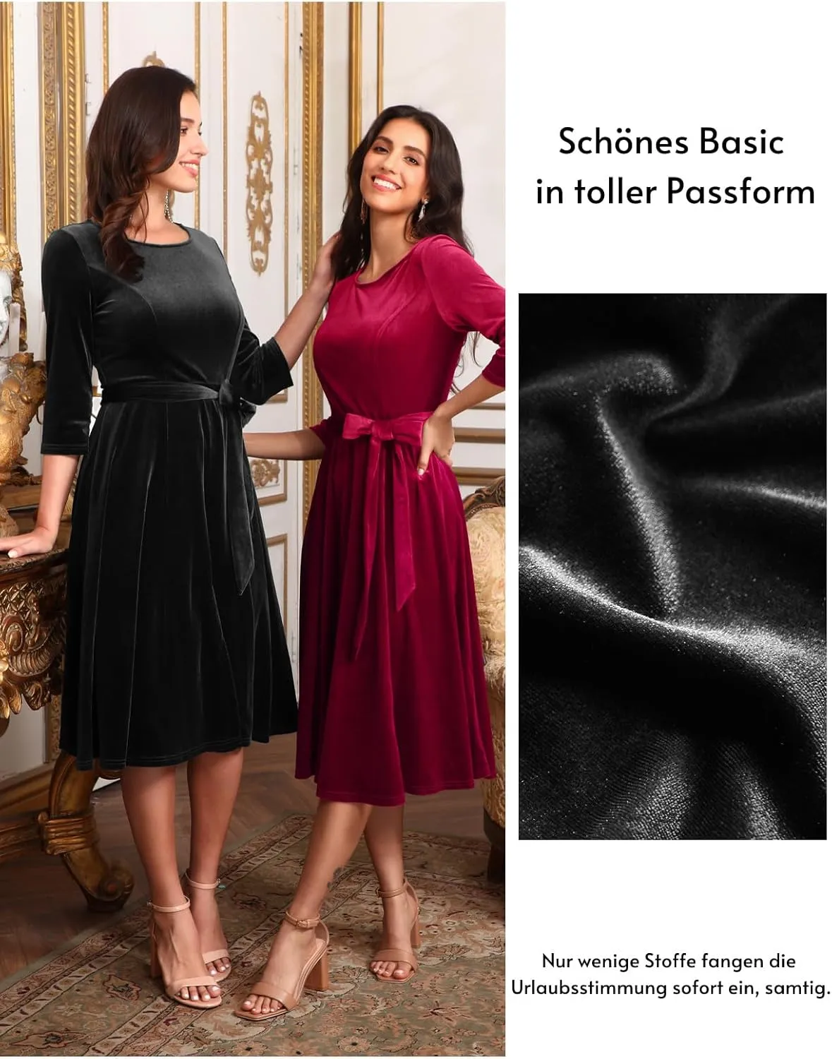 DRESSTELLS Velvet Cocktail Dress for Women, 2024 Winter Christmas Holiday Dress, 3/4 Long Sleeves Party Formal Dress