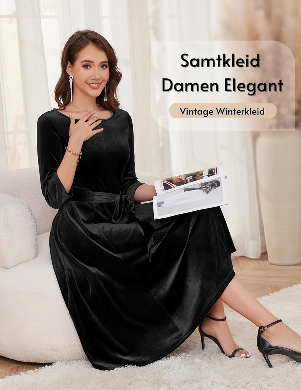DRESSTELLS Velvet Cocktail Dress for Women, 2024 Winter Christmas Holiday Dress, 3/4 Long Sleeves Party Formal Dress