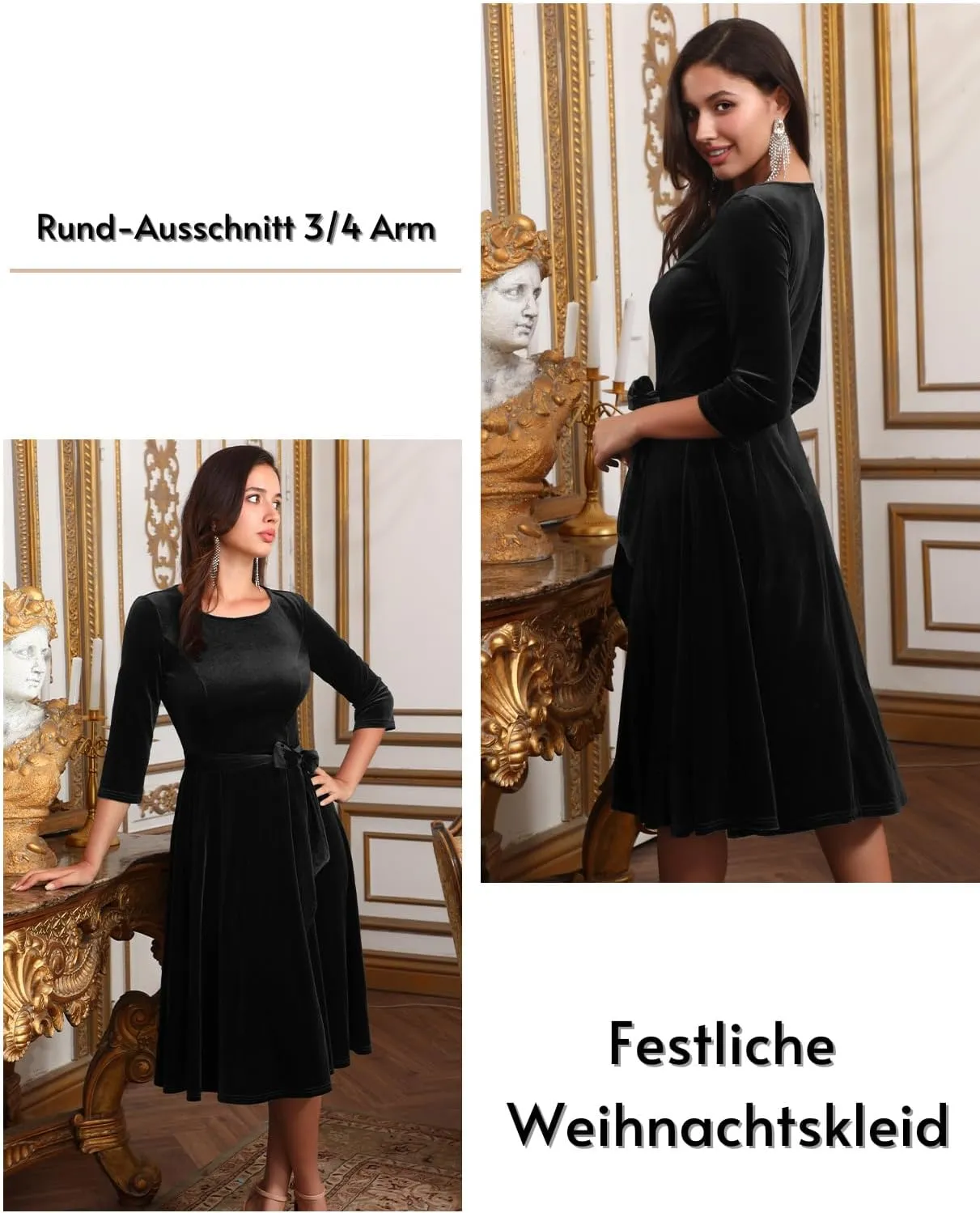 DRESSTELLS Velvet Cocktail Dress for Women, 2024 Winter Christmas Holiday Dress, 3/4 Long Sleeves Party Formal Dress