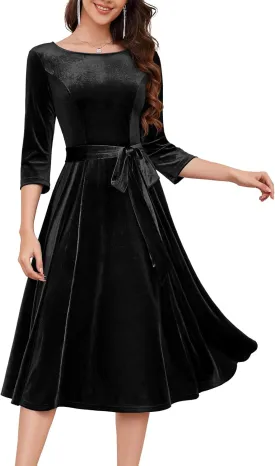 DRESSTELLS Velvet Cocktail Dress for Women, 2024 Winter Christmas Holiday Dress, 3/4 Long Sleeves Party Formal Dress