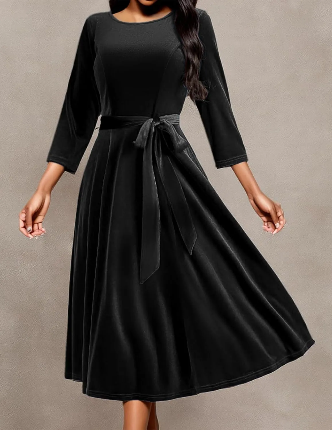 DRESSTELLS Velvet Cocktail Dress for Women, 2024 Winter Christmas Holiday Dress, 3/4 Long Sleeves Party Formal Dress