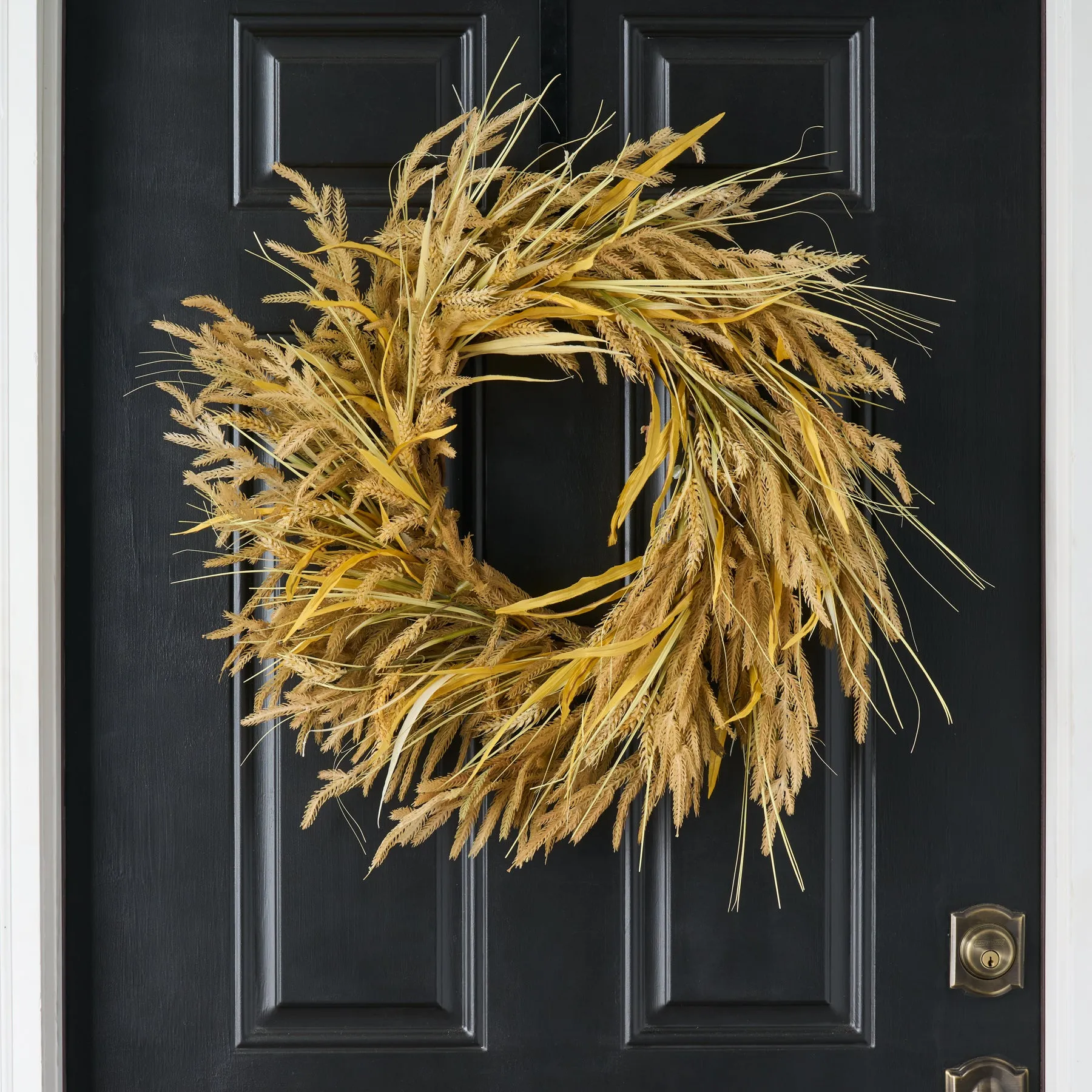 Dried-Look Wheat Grass & Neutral Tone Triticum Front Door Fall Wreath