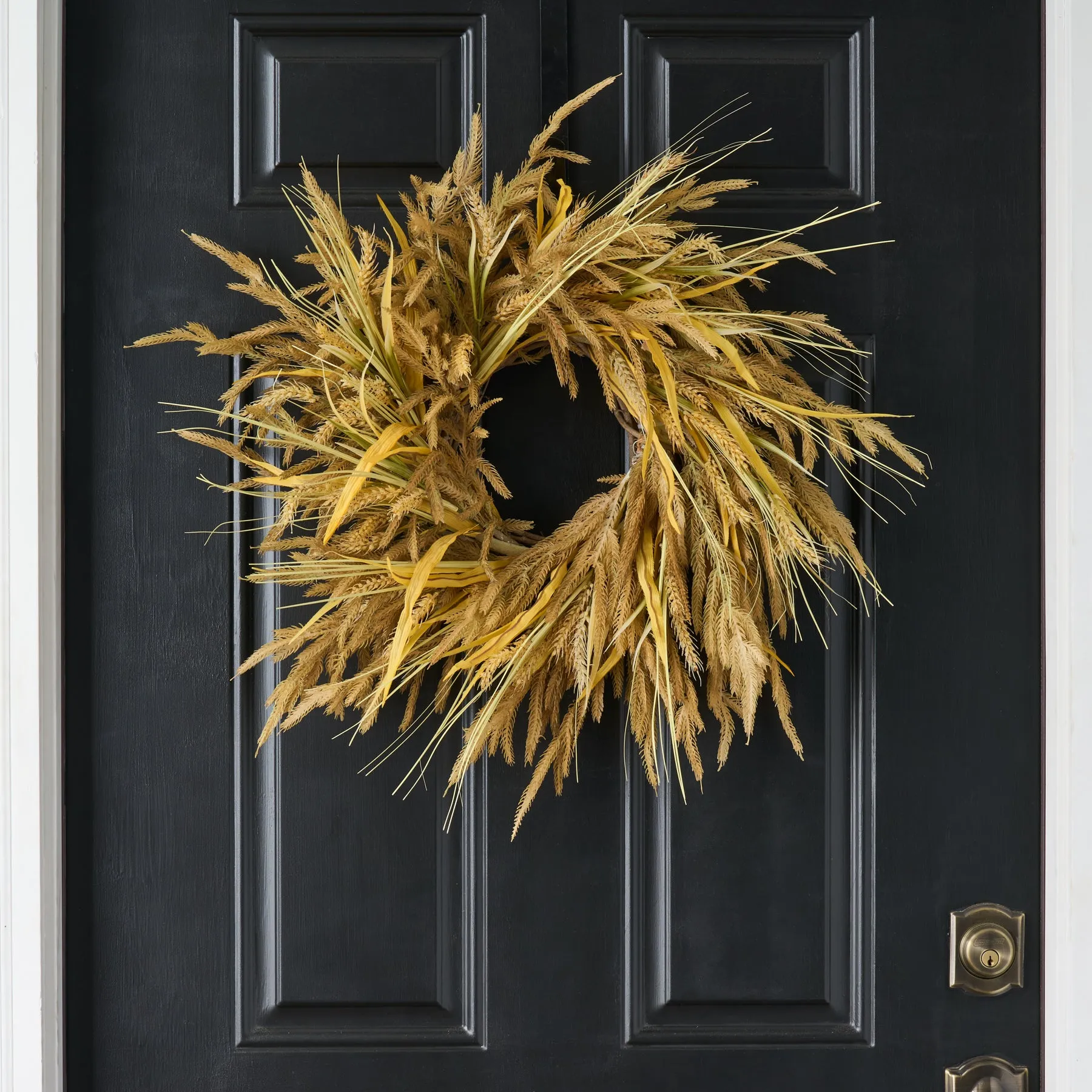 Dried-Look Wheat Grass & Neutral Tone Triticum Front Door Fall Wreath