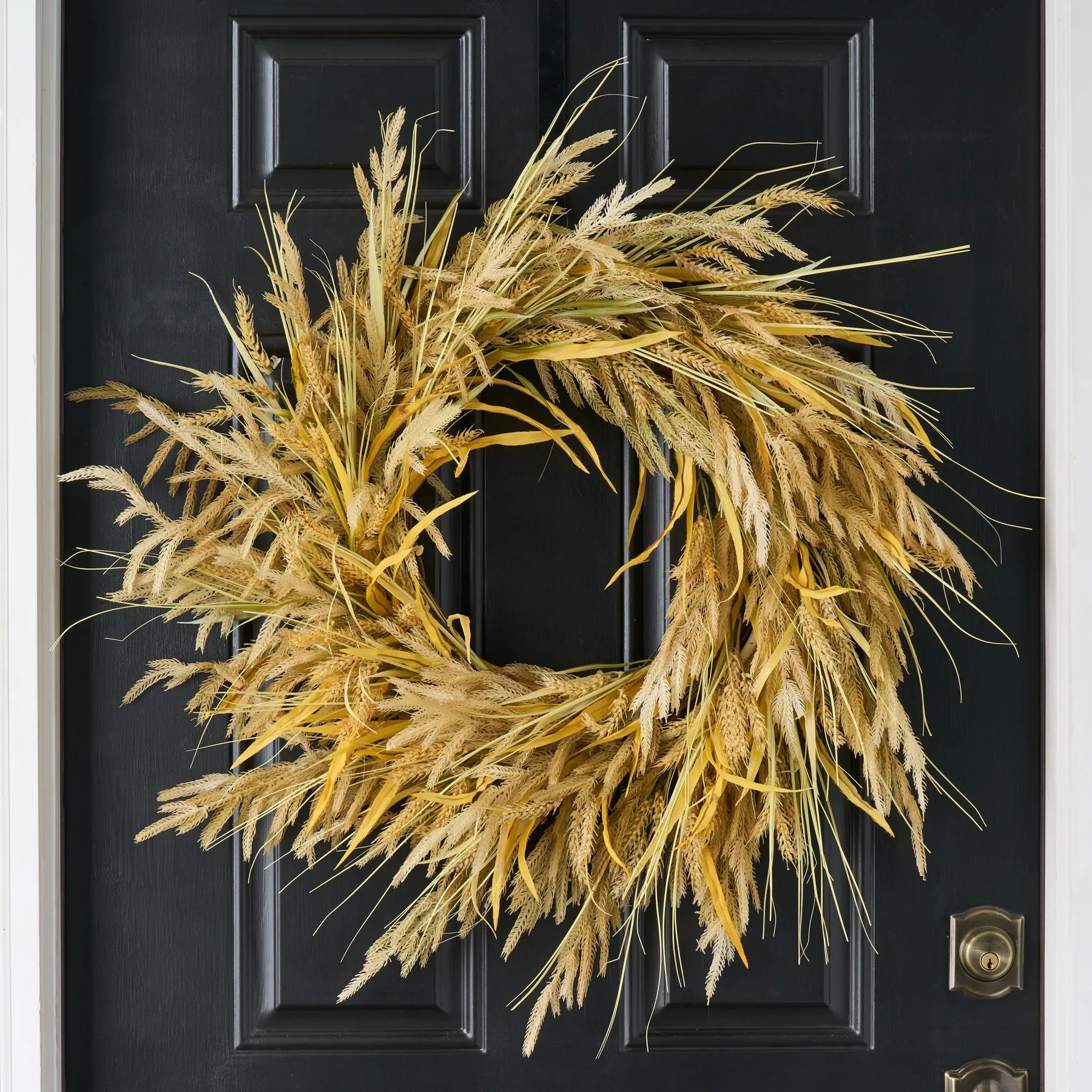 Dried-Look Wheat Grass & Neutral Tone Triticum Front Door Fall Wreath