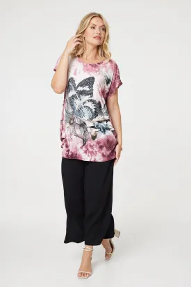 Embellished Butterfly Print Tunic Top