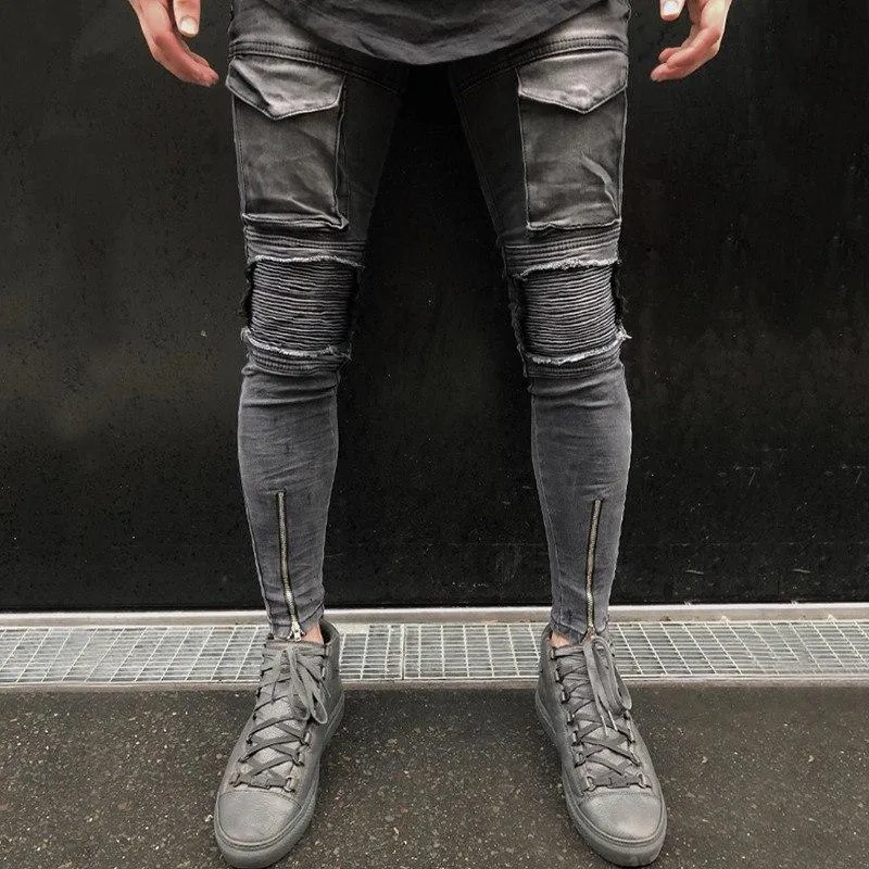 Faded Grey Skinny Ankle Zipper Jeans