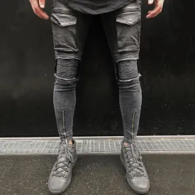 Faded Grey Skinny Ankle Zipper Jeans