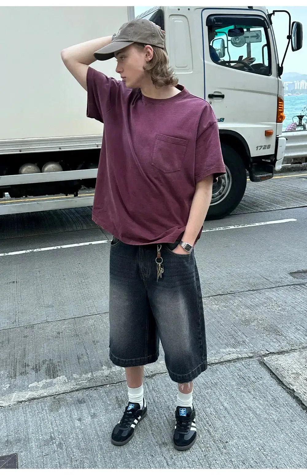 Faded Wide Denim Shorts