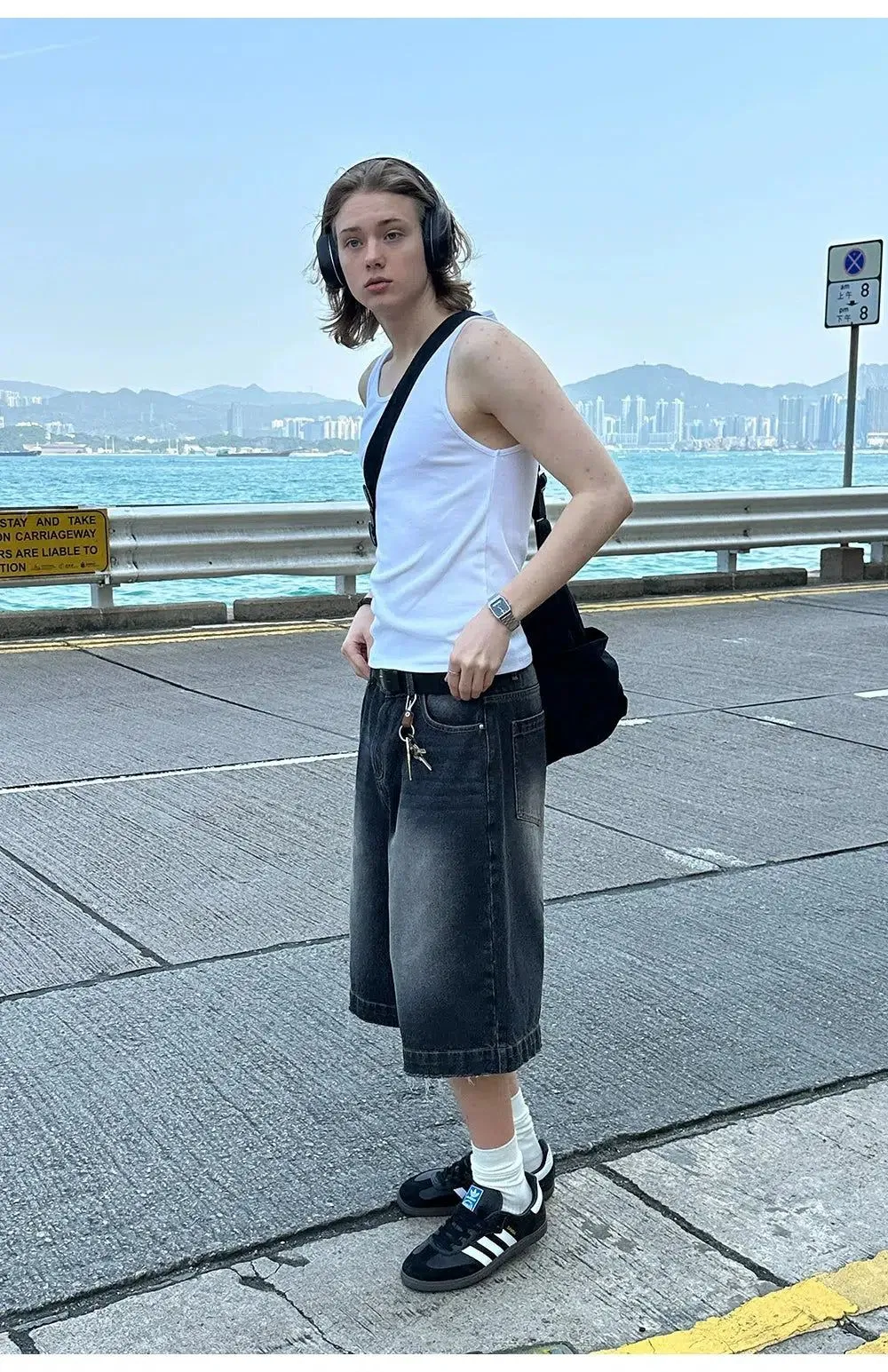 Faded Wide Denim Shorts