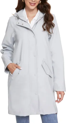 Fahsyee Raincoat Women, Rain Jacket Waterproof Coat Hooded Windbreaker Outdoor Long Active