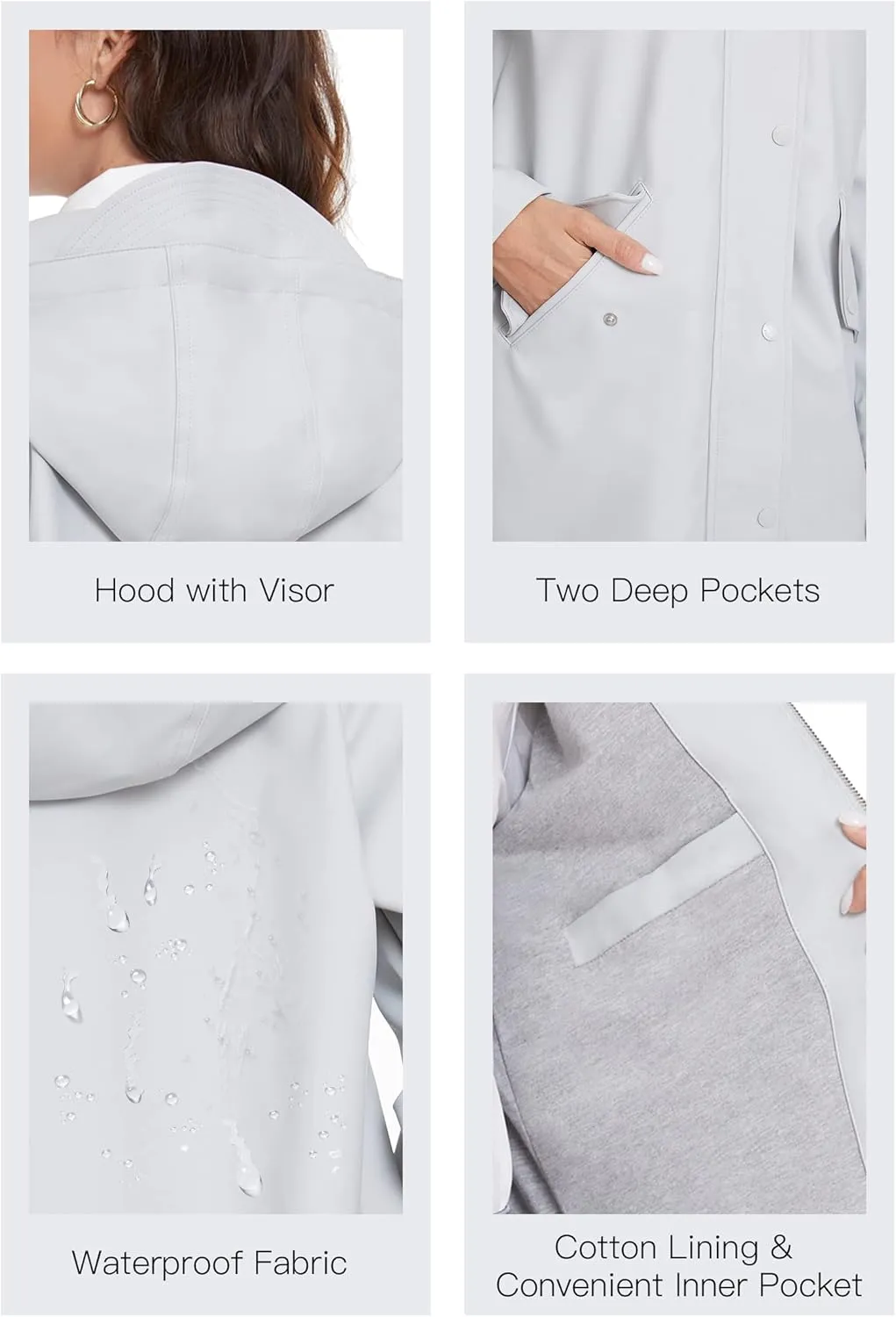 Fahsyee Raincoat Women, Rain Jacket Waterproof Coat Hooded Windbreaker Outdoor Long Active