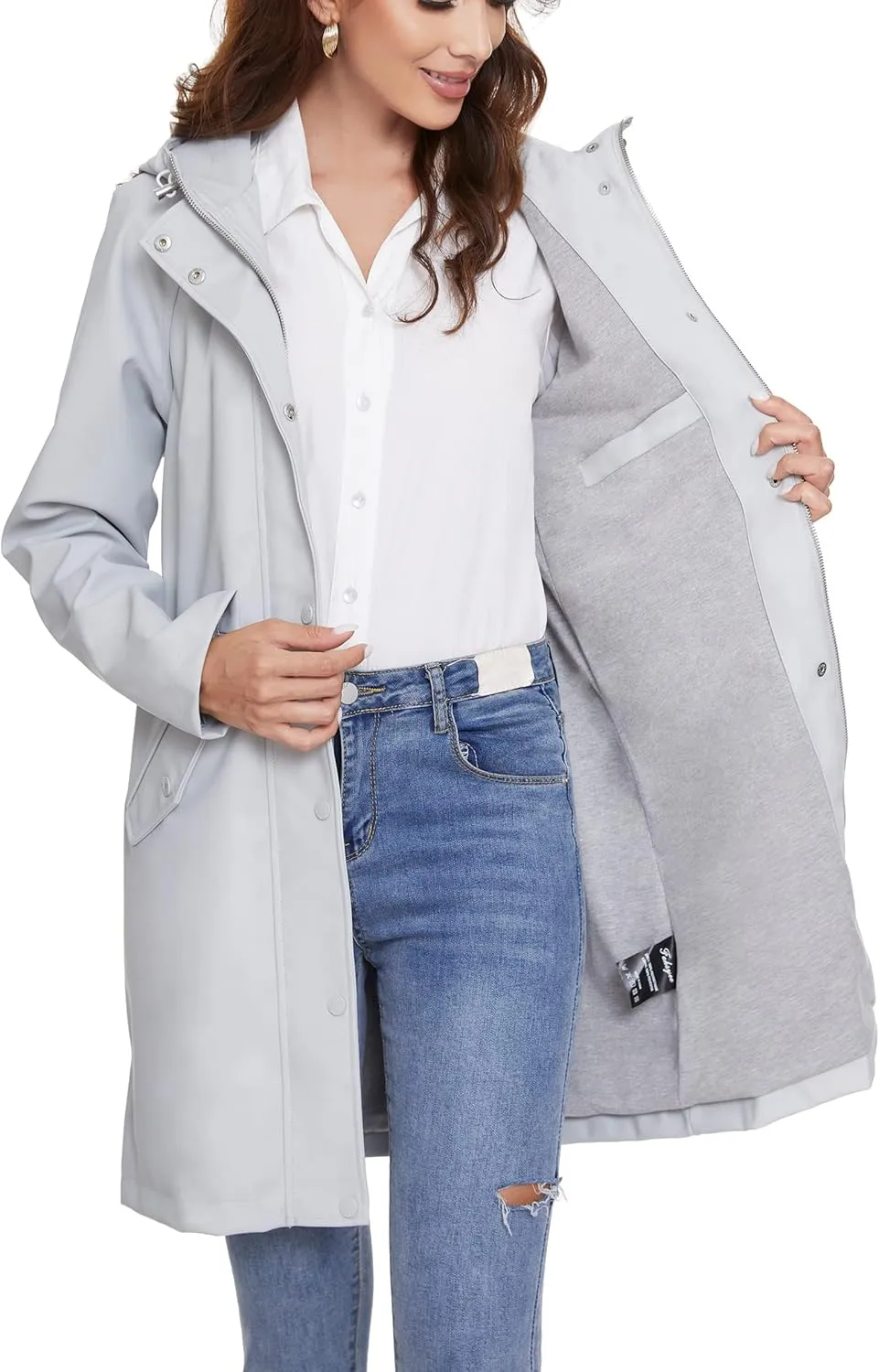 Fahsyee Raincoat Women, Rain Jacket Waterproof Coat Hooded Windbreaker Outdoor Long Active