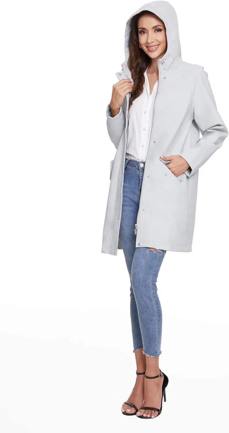 Fahsyee Raincoat Women, Rain Jacket Waterproof Coat Hooded Windbreaker Outdoor Long Active