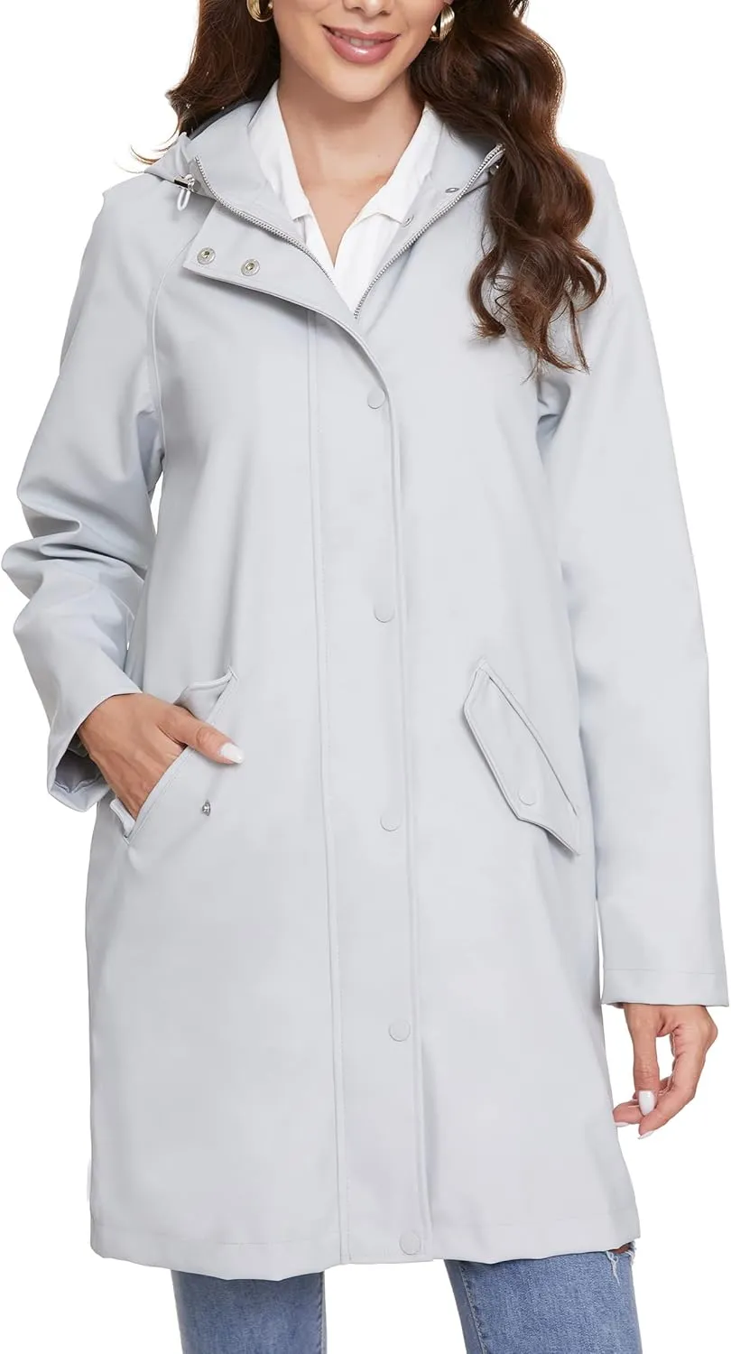 Fahsyee Raincoat Women, Rain Jacket Waterproof Coat Hooded Windbreaker Outdoor Long Active