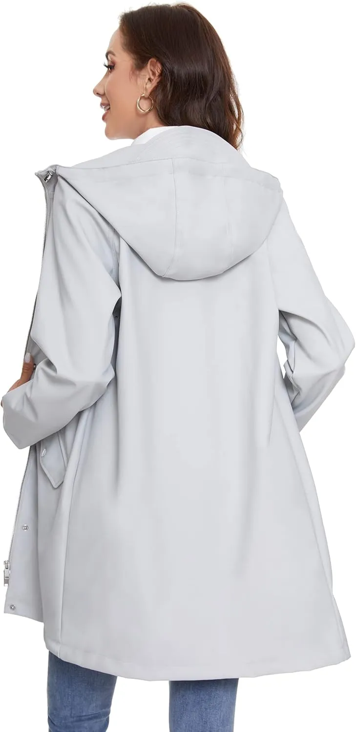 Fahsyee Raincoat Women, Rain Jacket Waterproof Coat Hooded Windbreaker Outdoor Long Active