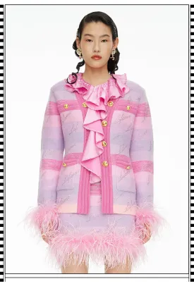 FAME luxury Winter pastel gradient striped diamond embellished-knit cardigan - Fimmia