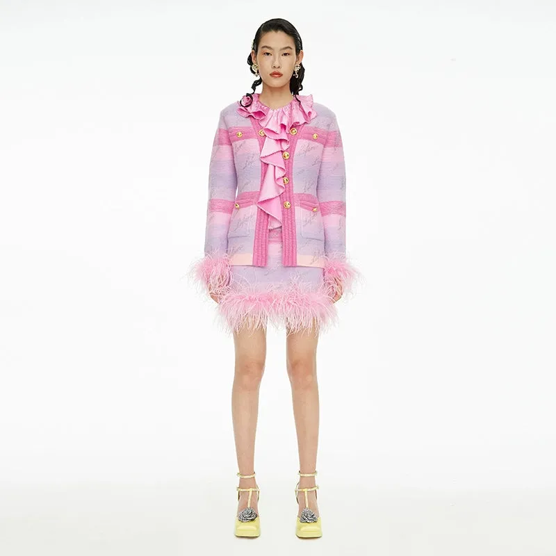 FAME luxury Winter pastel gradient striped diamond embellished-knit cardigan - Fimmia