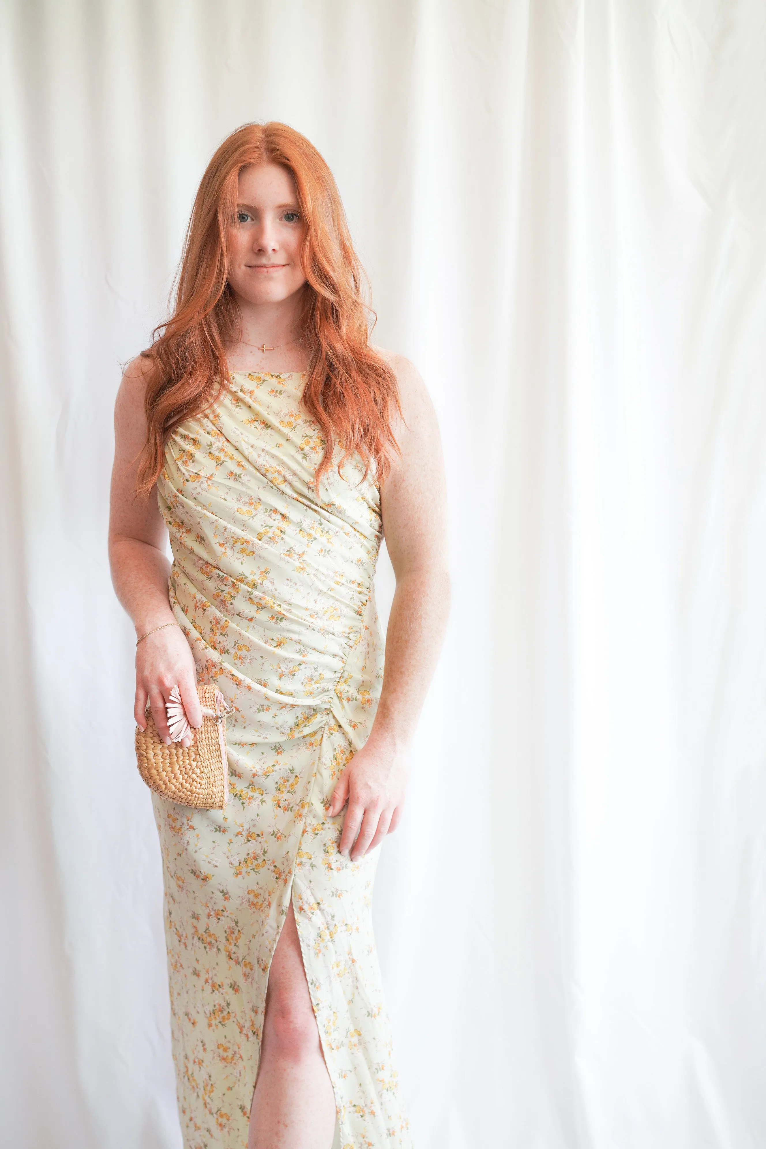 Floral Halter Ruched Midi Dress