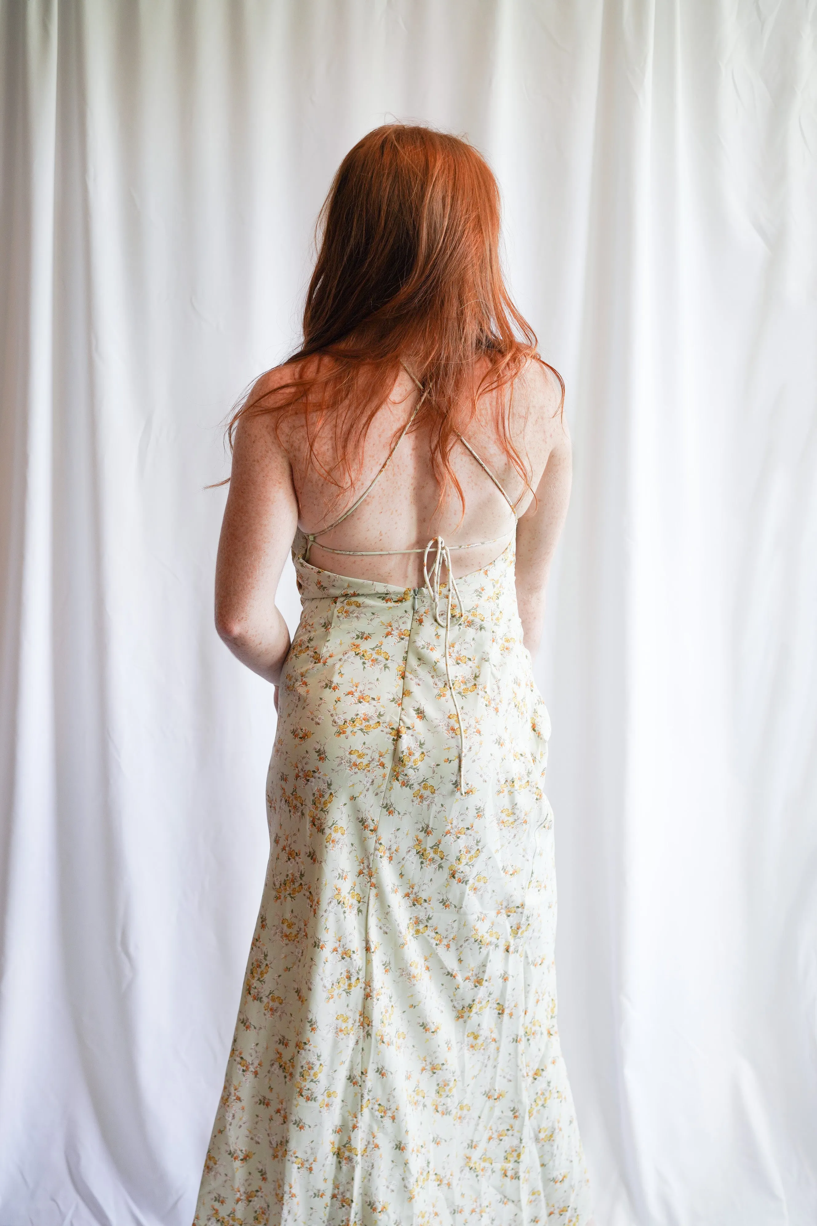 Floral Halter Ruched Midi Dress