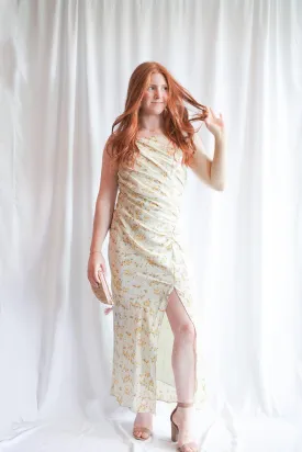 Floral Halter Ruched Midi Dress