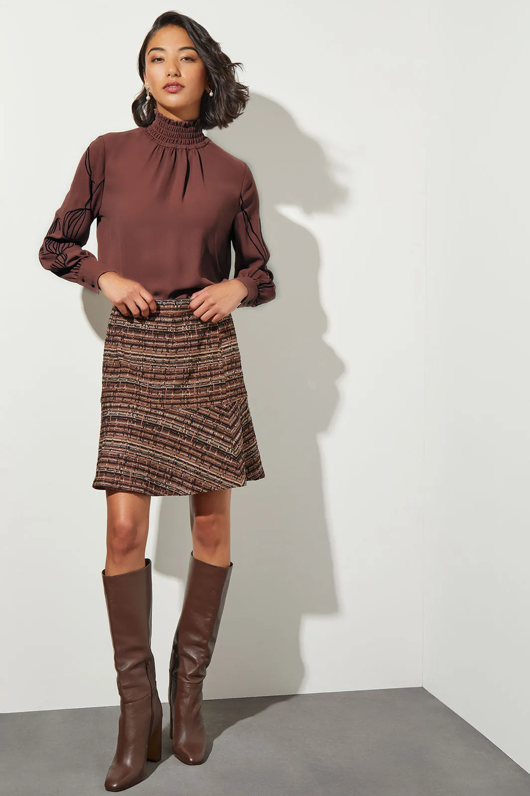Flounced Tweed Knit Mini Skirt