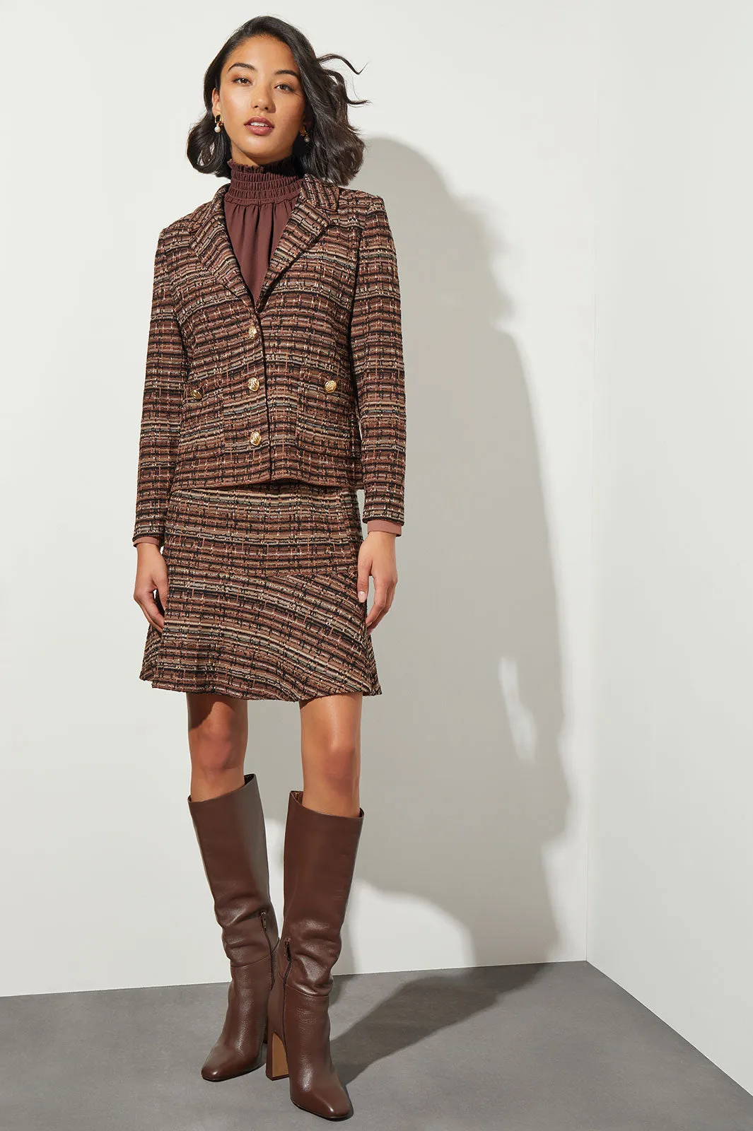 Flounced Tweed Knit Mini Skirt
