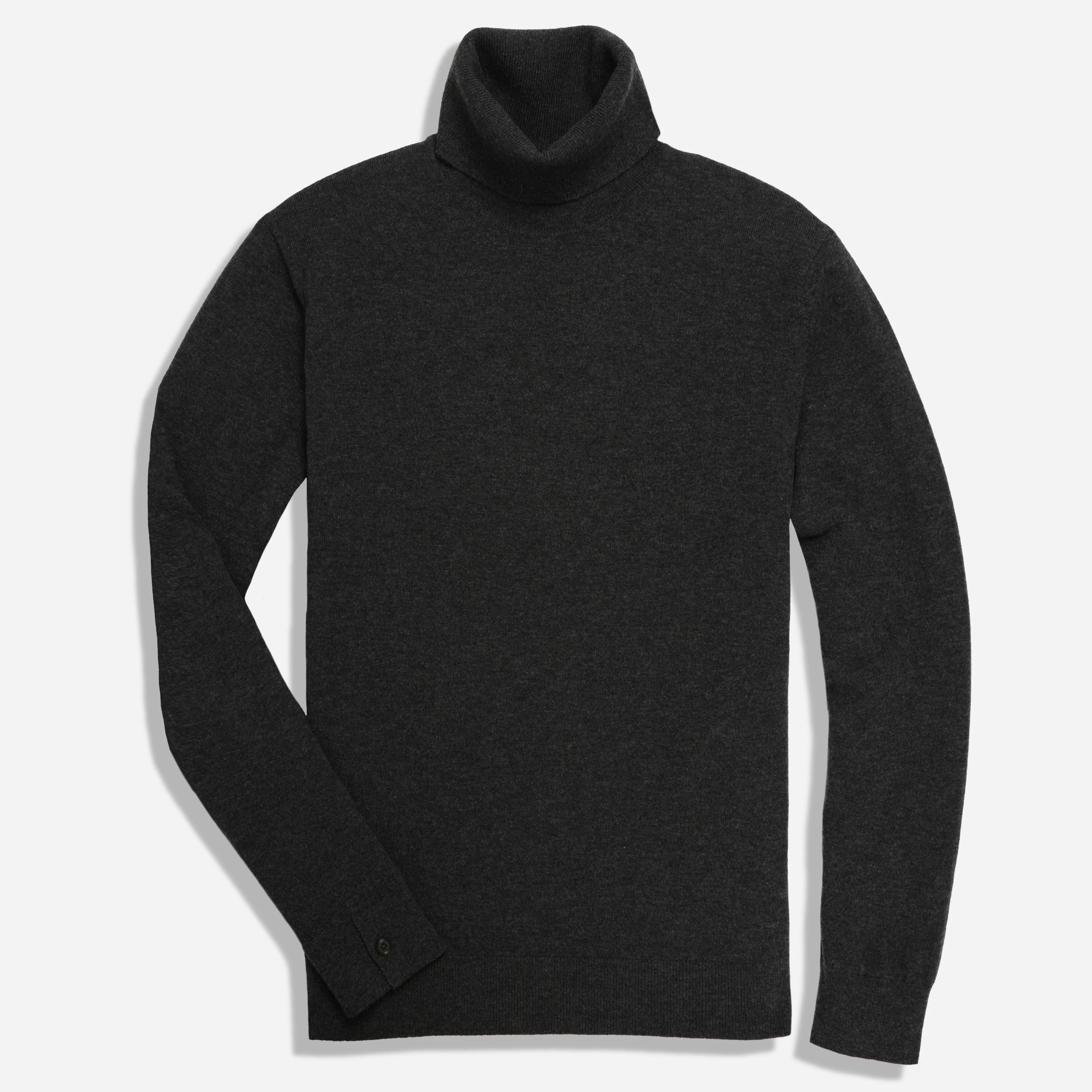 Elegant Charcoal Merino Wool French Cuff Turtleneck Sweater for Men