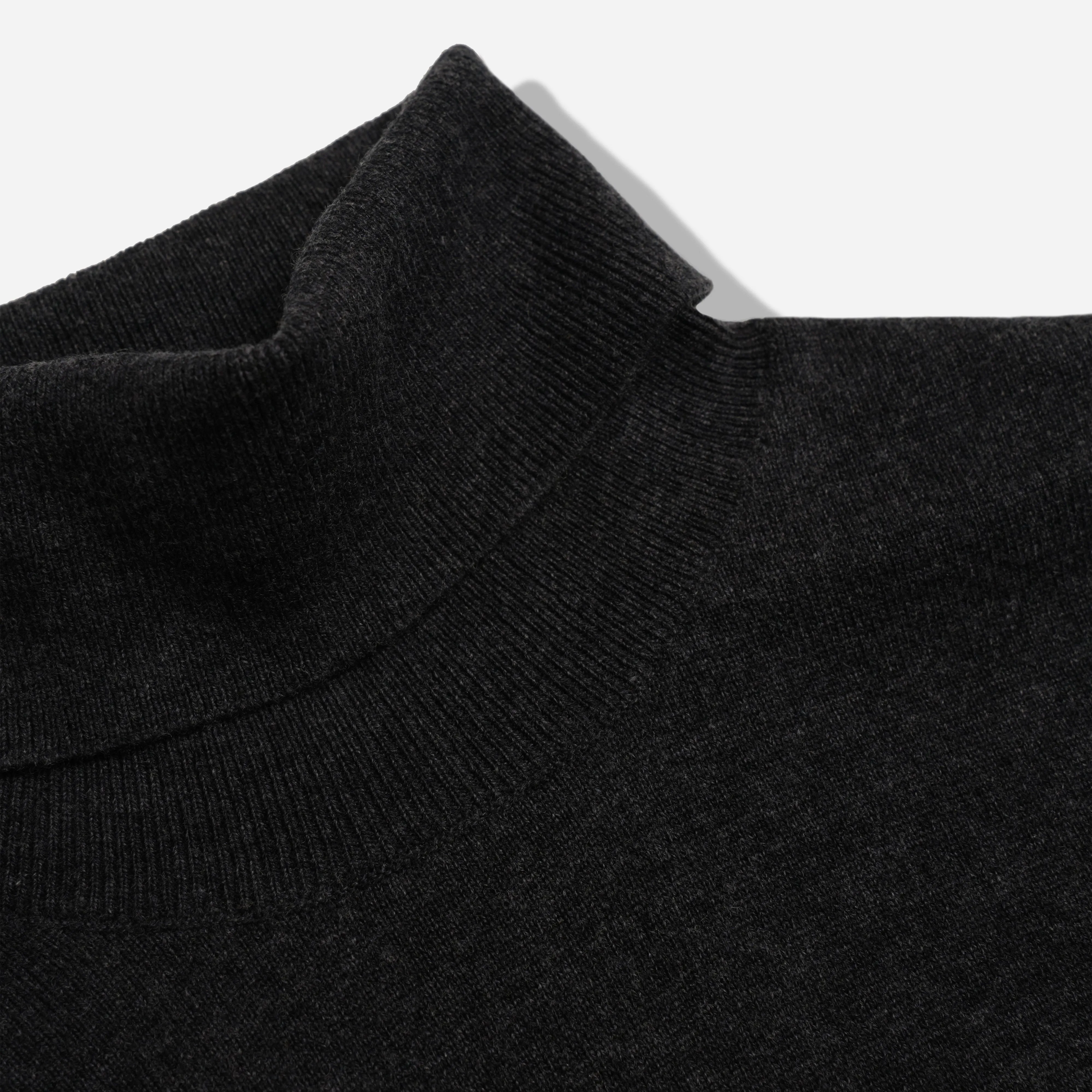 Elegant Charcoal Merino Wool French Cuff Turtleneck Sweater for Men