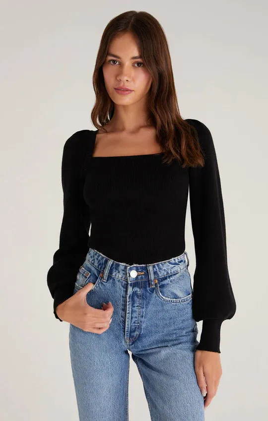 HADLEY SWEATER TIE TOP | SAND | BLACK