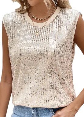 Haoohu Women's Sparkly Sequin Sleeveless Tank Top Camisole Round Neck Rave Tank Vest Party Shirt Clubwear