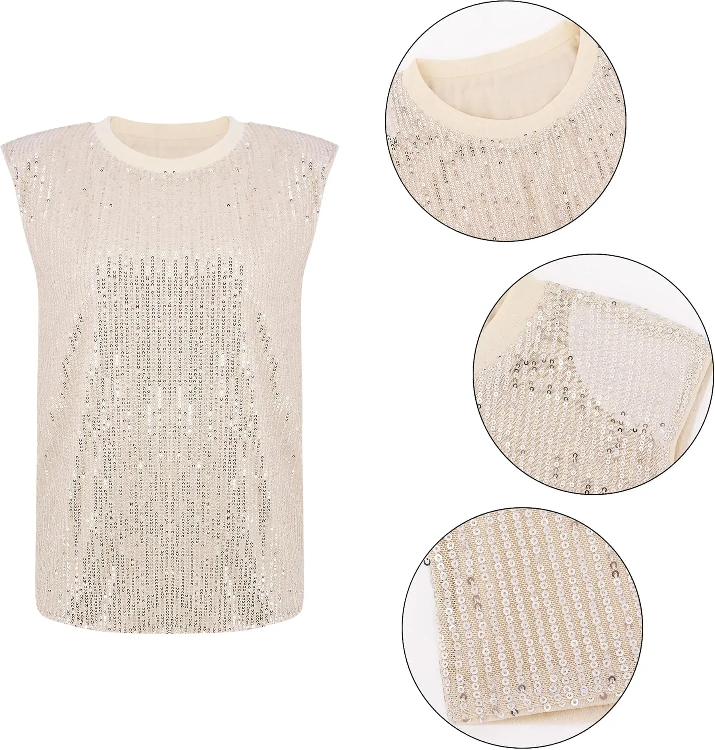 Haoohu Women's Sparkly Sequin Sleeveless Tank Top Camisole Round Neck Rave Tank Vest Party Shirt Clubwear