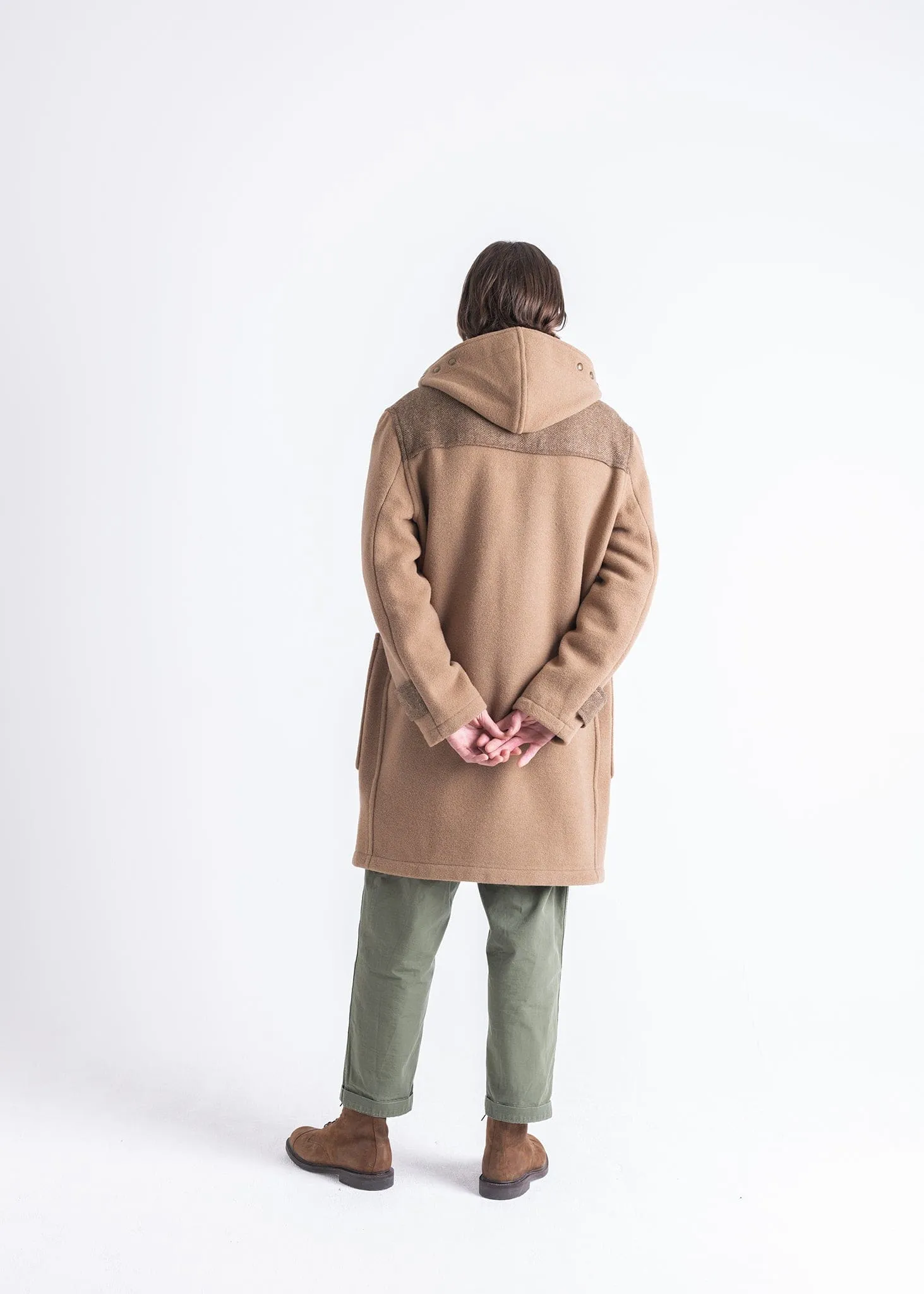 Contrast Herringbone Monty Coat in Camel Color
