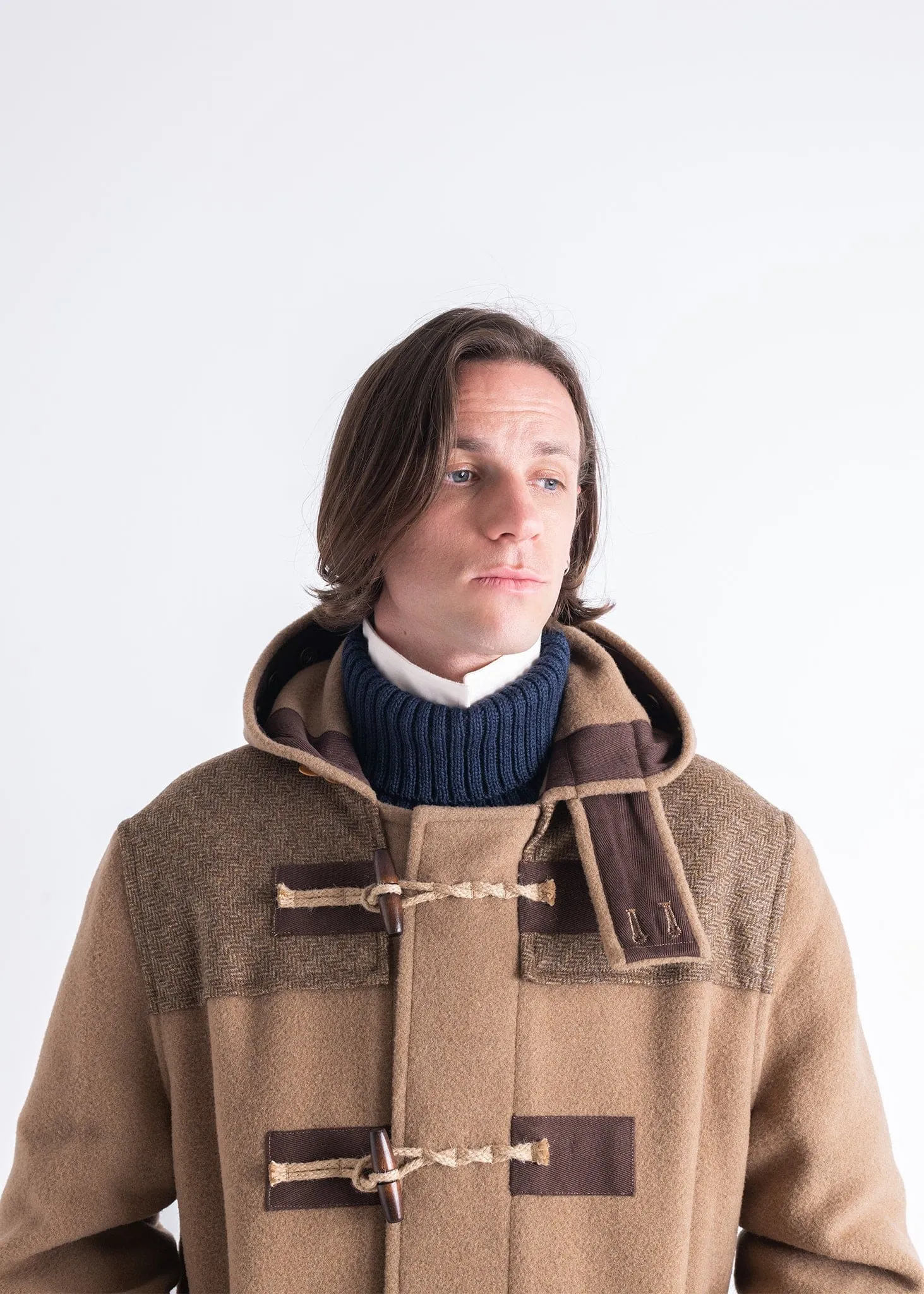 Contrast Herringbone Monty Coat in Camel Color