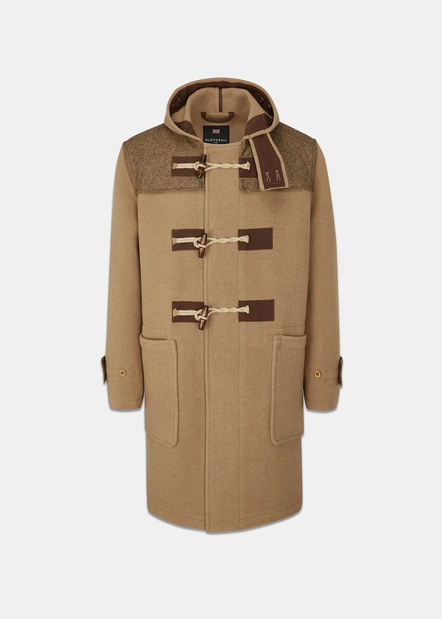 Contrast Herringbone Monty Coat in Camel Color