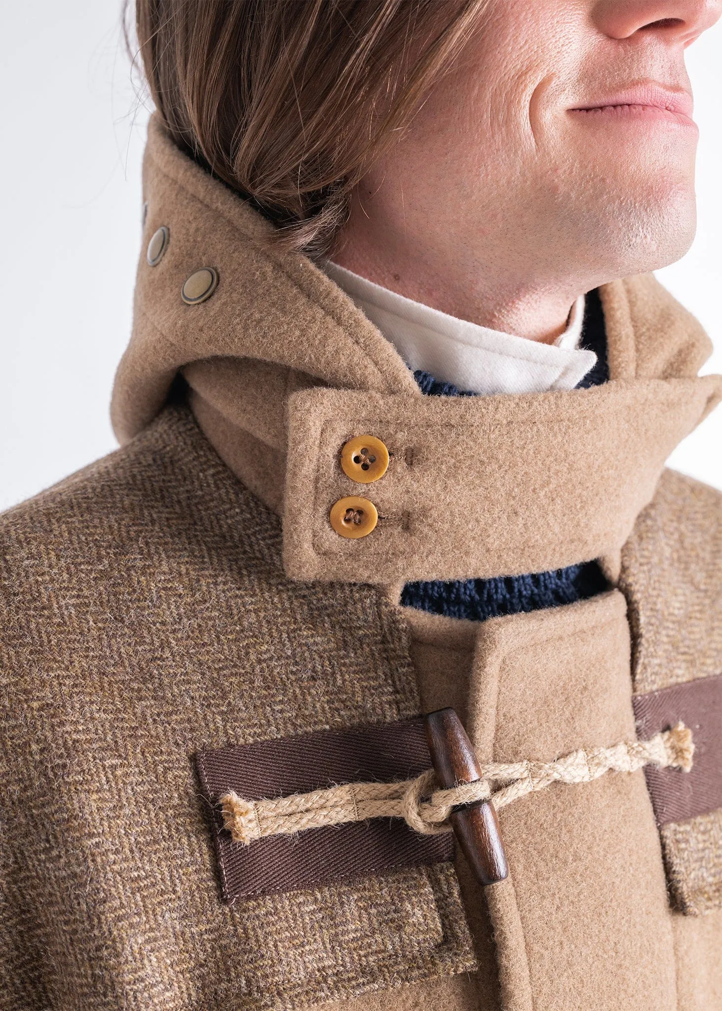 Contrast Herringbone Monty Coat in Camel Color