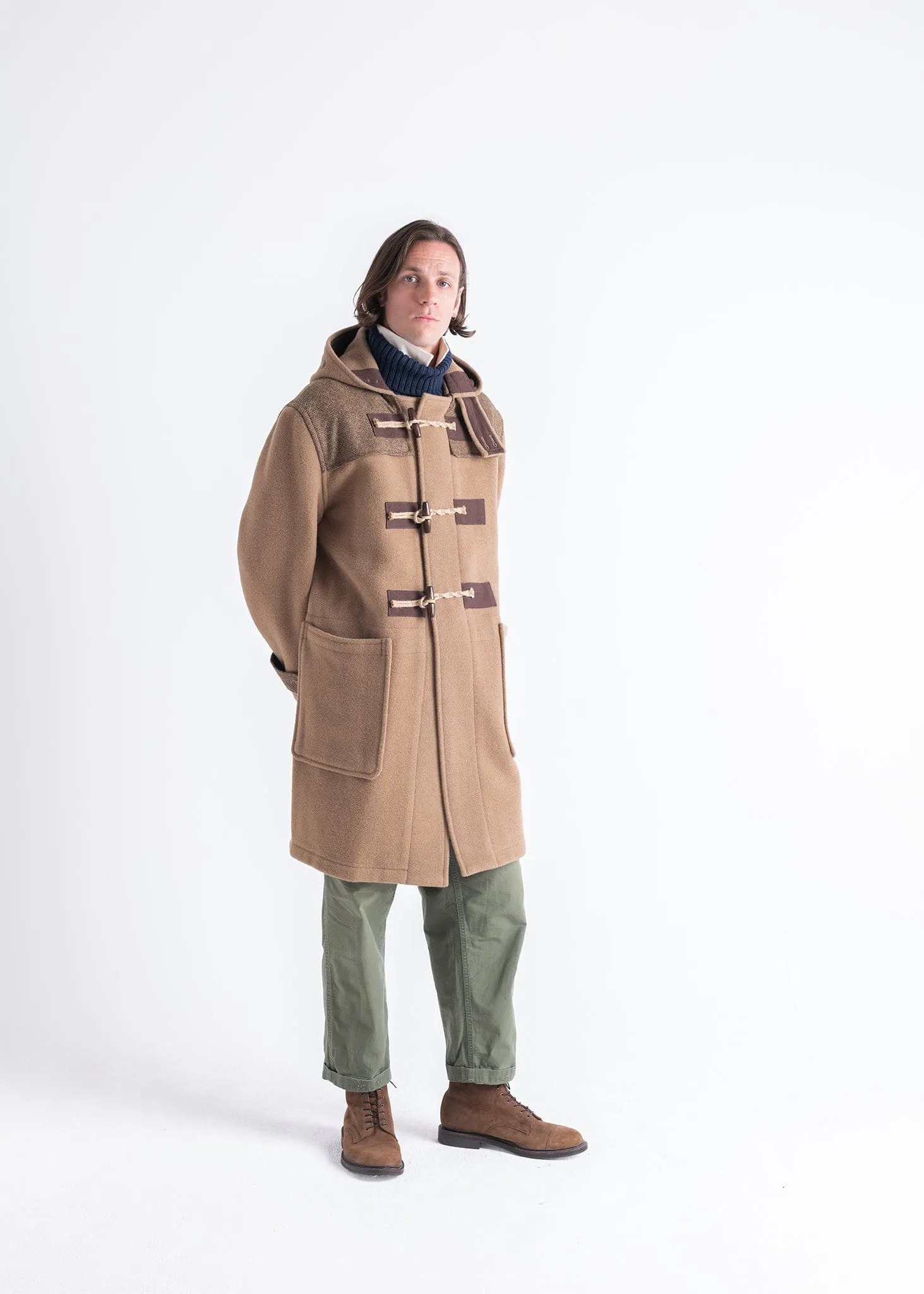Contrast Herringbone Monty Coat in Camel Color