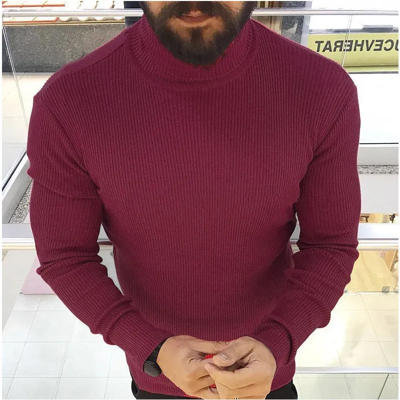 High collar striped sweater
