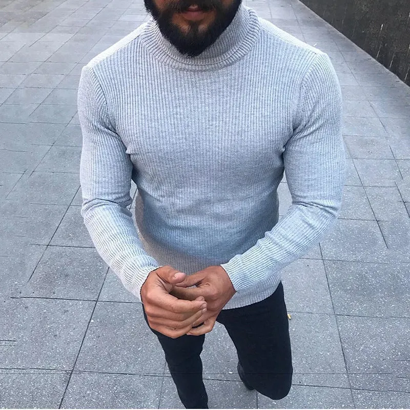High collar striped sweater