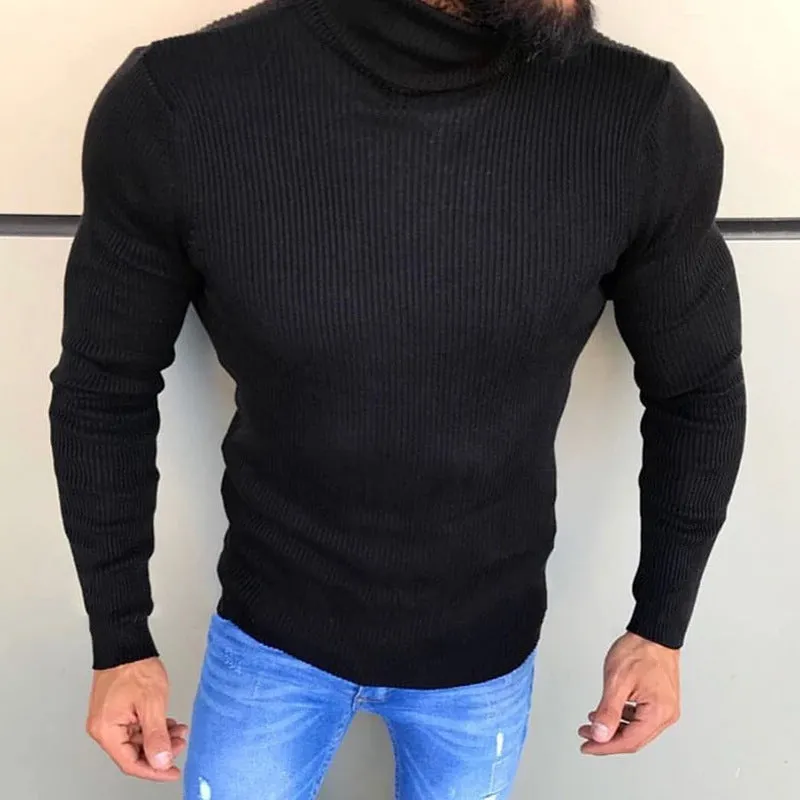 High collar striped sweater