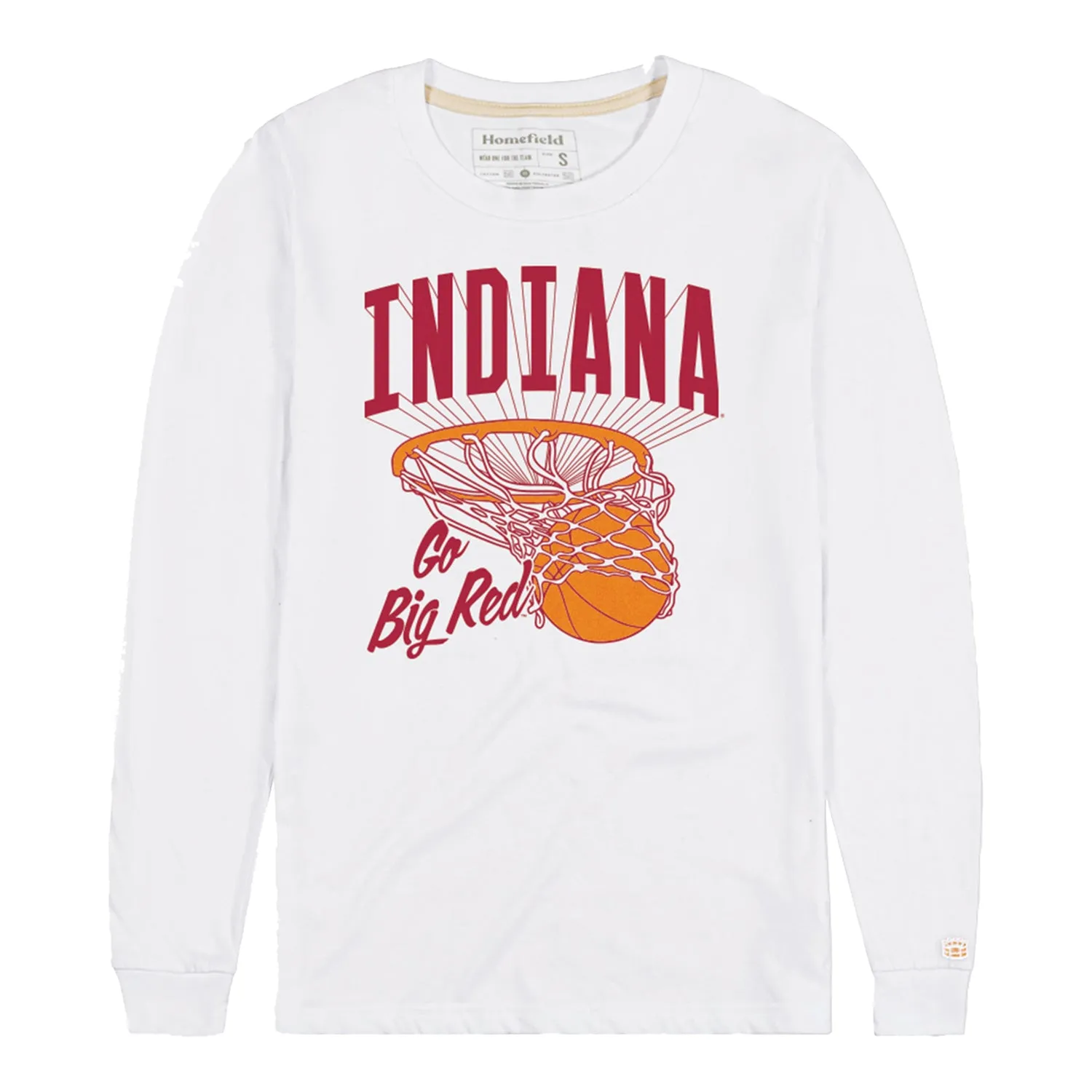 Indiana Hoosiers Go Big Red Retro Basketball Long Sleeve White T-Shirt