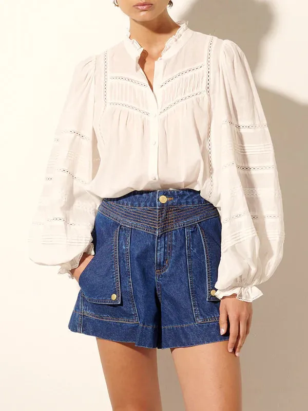 Stylish Dark Blue Kivari Celene Denim Shorts for Women – Perfect for Casual Outings