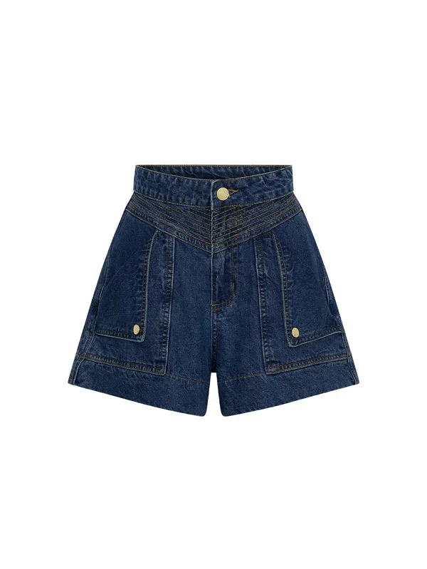 Stylish Dark Blue Kivari Celene Denim Shorts for Women – Perfect for Casual Outings