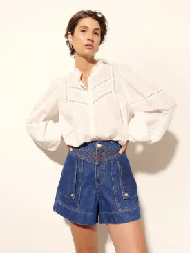 Stylish Dark Blue Kivari Celene Denim Shorts for Women – Perfect for Casual Outings