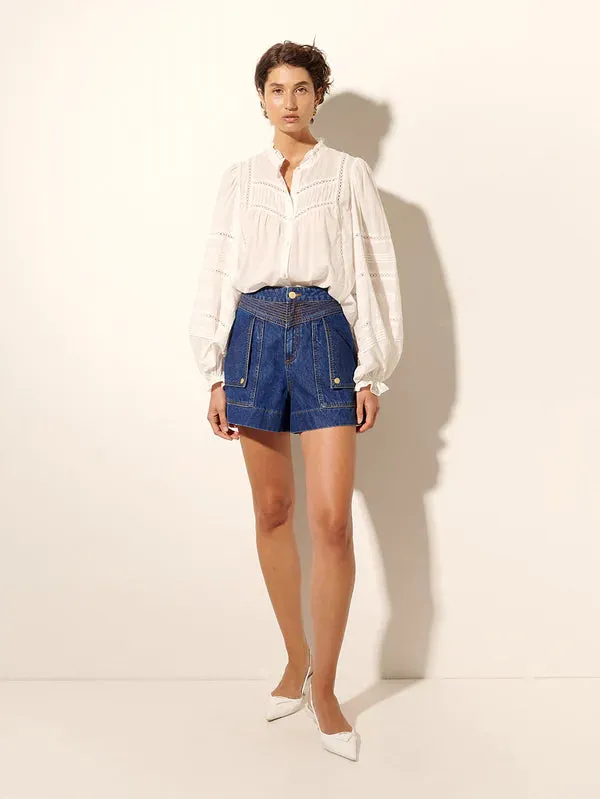 Stylish Dark Blue Kivari Celene Denim Shorts for Women – Perfect for Casual Outings