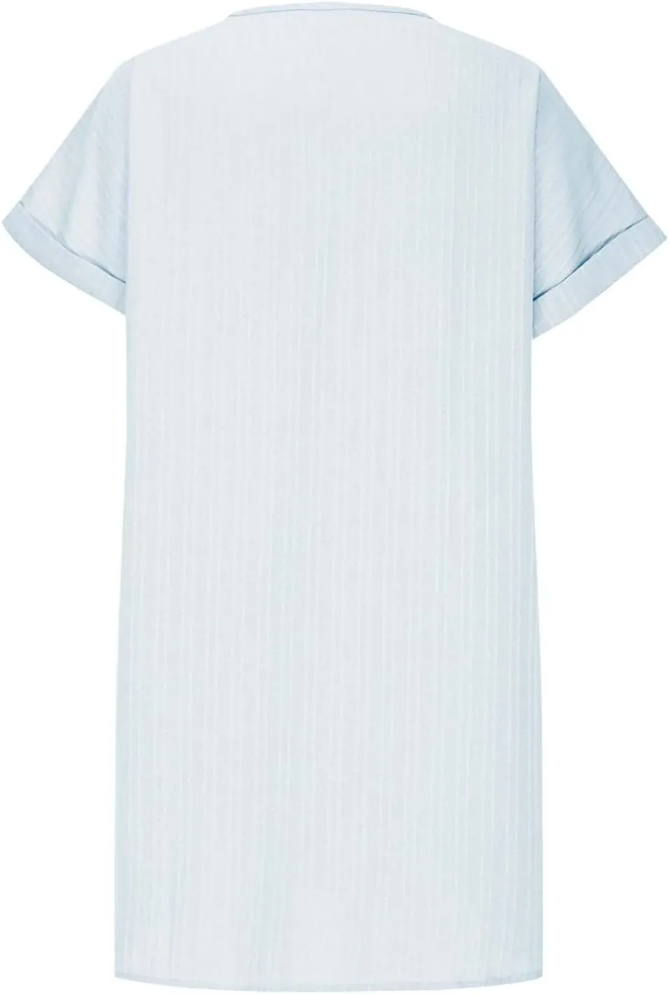 Linen Cotton Dress for Women Button V Neck Midi Dress Short Sleeve Dressy Casual Loose Fit Work T Shirt Dresses