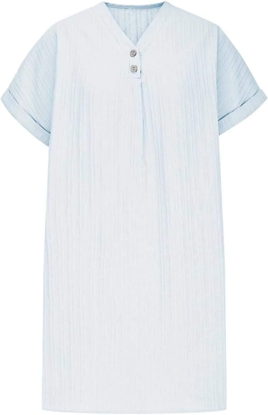 Linen Cotton Dress for Women Button V Neck Midi Dress Short Sleeve Dressy Casual Loose Fit Work T Shirt Dresses