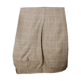 Mens Slim Fit Stretch Trousers with Camel Windowpane Check Pattern