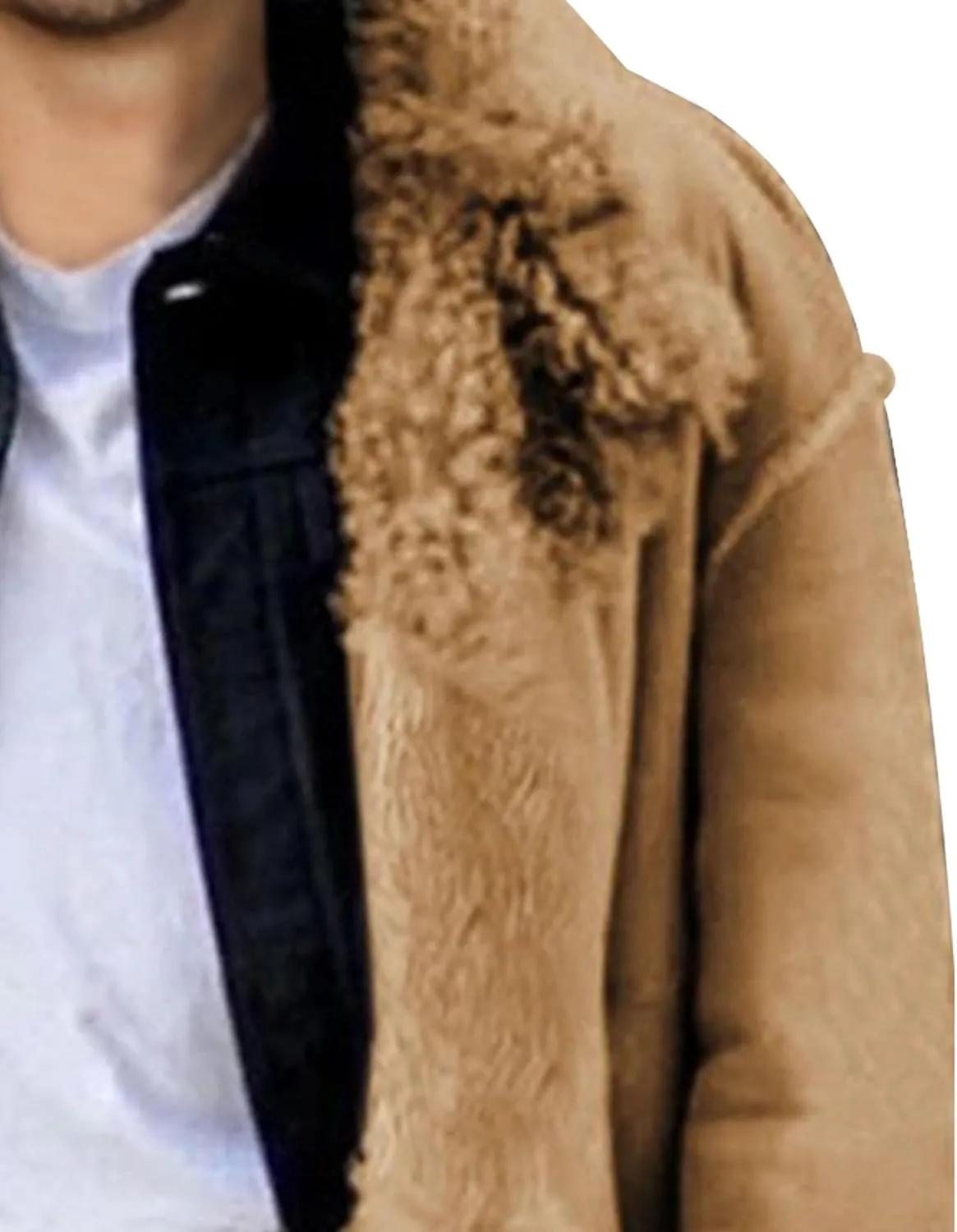 Men's Faux Fur Warm Lapel Overcoat Thicken Soft Snow Shaggy Outerwear Long Sherpa Fleece Lined Trench Coat