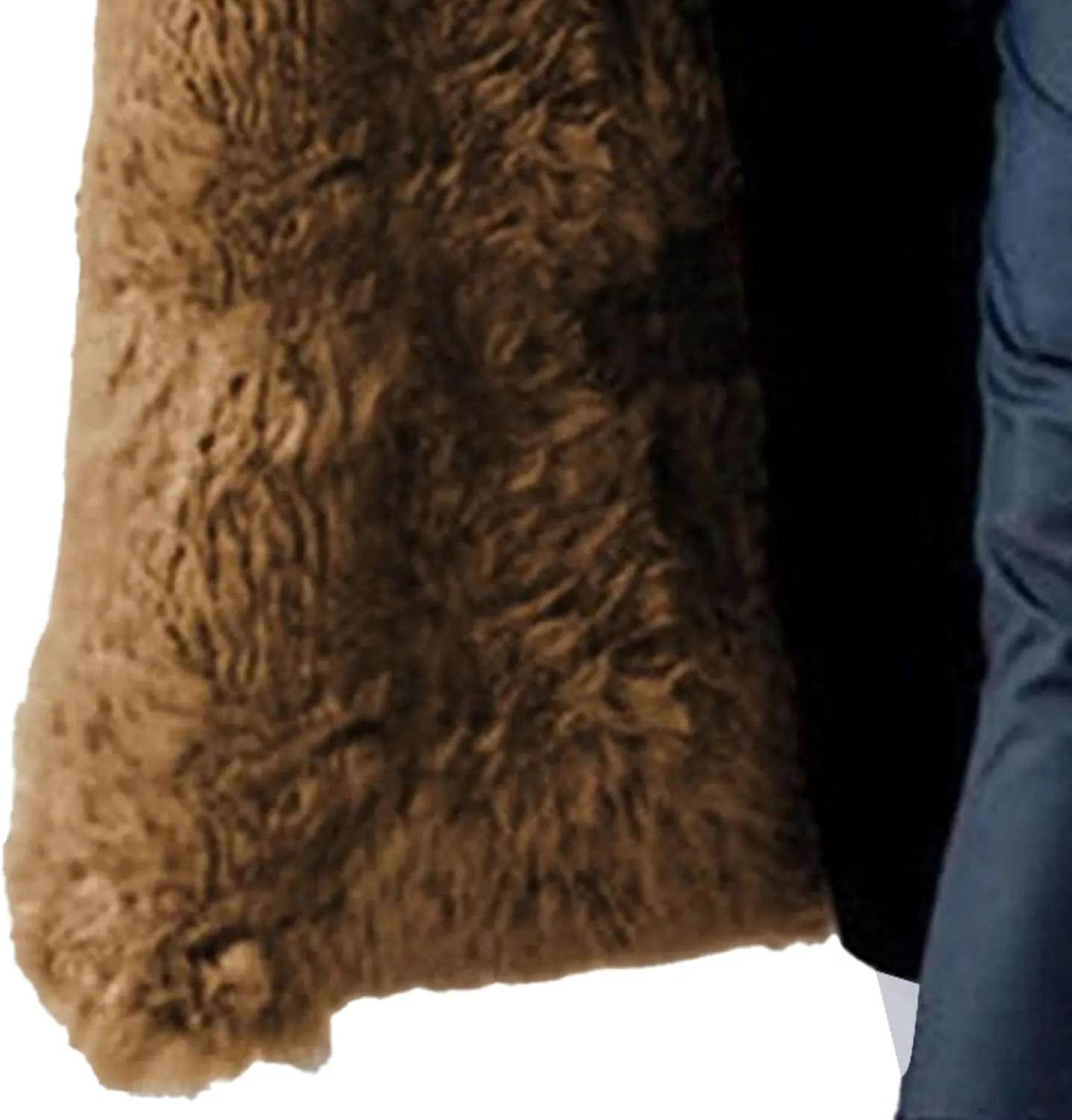 Men's Faux Fur Warm Lapel Overcoat Thicken Soft Snow Shaggy Outerwear Long Sherpa Fleece Lined Trench Coat